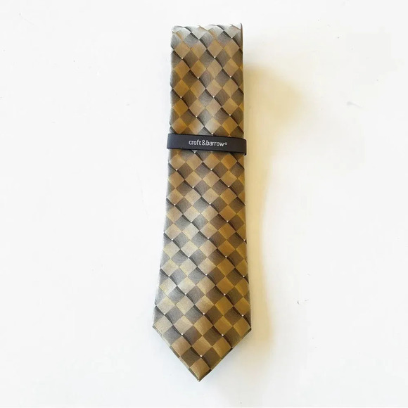 Croft‎ & Barrow Silk Tie Taupe Gray Diamond Print Stain Resistant New Kohls - Picture 8 of 8
